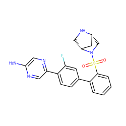 Nc1cnc(-c2ccc(-c3ccccc3S(=O)(=O)N3C[C@@H]4C[C@H]3CN4)cc2F)cn1 ZINC000224748105
