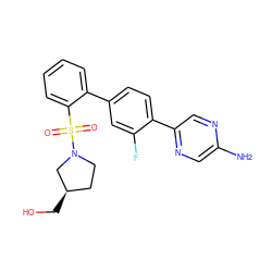 Nc1cnc(-c2ccc(-c3ccccc3S(=O)(=O)N3CC[C@@H](CO)C3)cc2F)cn1 ZINC000224702635