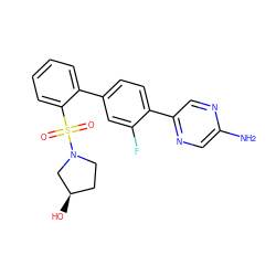 Nc1cnc(-c2ccc(-c3ccccc3S(=O)(=O)N3CC[C@@H](O)C3)cc2F)cn1 ZINC000224773112