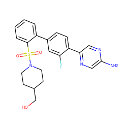 Nc1cnc(-c2ccc(-c3ccccc3S(=O)(=O)N3CCC(CO)CC3)cc2F)cn1 ZINC000212135627