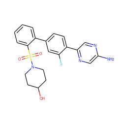 Nc1cnc(-c2ccc(-c3ccccc3S(=O)(=O)N3CCC(O)CC3)cc2F)cn1 ZINC000212140346
