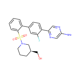 Nc1cnc(-c2ccc(-c3ccccc3S(=O)(=O)N3CCC[C@H](CO)C3)cc2F)cn1 ZINC000212145374