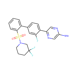 Nc1cnc(-c2ccc(-c3ccccc3S(=O)(=O)N3CCCC(F)(F)C3)cc2F)cn1 ZINC000212121954