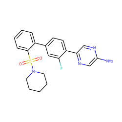 Nc1cnc(-c2ccc(-c3ccccc3S(=O)(=O)N3CCCCC3)cc2F)cn1 ZINC000212117208