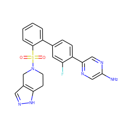 Nc1cnc(-c2ccc(-c3ccccc3S(=O)(=O)N3CCc4[nH]ncc4C3)cc2F)cn1 ZINC000212150929