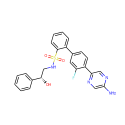 Nc1cnc(-c2ccc(-c3ccccc3S(=O)(=O)NC[C@H](O)c3ccccc3)cc2F)cn1 ZINC000224725371