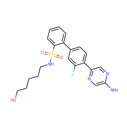 Nc1cnc(-c2ccc(-c3ccccc3S(=O)(=O)NCCCCCO)cc2F)cn1 ZINC000212160190