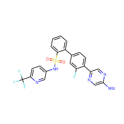 Nc1cnc(-c2ccc(-c3ccccc3S(=O)(=O)Nc3ccc(C(F)(F)F)nc3)cc2F)cn1 ZINC000224759656