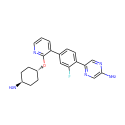 Nc1cnc(-c2ccc(-c3cccnc3O[C@H]3CC[C@H](N)CC3)cc2F)cn1 ZINC000473228957