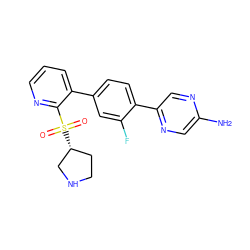 Nc1cnc(-c2ccc(-c3cccnc3S(=O)(=O)[C@@H]3CCNC3)cc2F)cn1 ZINC000224800929