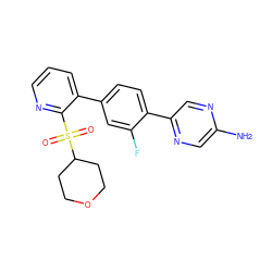Nc1cnc(-c2ccc(-c3cccnc3S(=O)(=O)C3CCOCC3)cc2F)cn1 ZINC000224728848