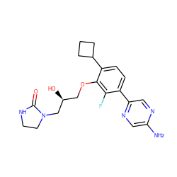 Nc1cnc(-c2ccc(C3CCC3)c(OC[C@H](O)CN3CCNC3=O)c2F)cn1 ZINC000224564630
