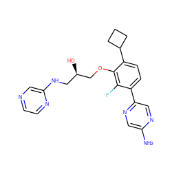 Nc1cnc(-c2ccc(C3CCC3)c(OC[C@H](O)CNc3cnccn3)c2F)cn1 ZINC000224553622