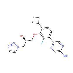 Nc1cnc(-c2ccc(C3CCC3)c(OC[C@H](O)Cn3ccnn3)c2F)cn1 ZINC000224584139