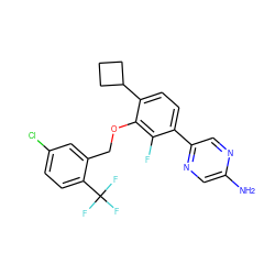 Nc1cnc(-c2ccc(C3CCC3)c(OCc3cc(Cl)ccc3C(F)(F)F)c2F)cn1 ZINC000212120402