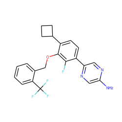 Nc1cnc(-c2ccc(C3CCC3)c(OCc3ccccc3C(F)(F)F)c2F)cn1 ZINC000224557356