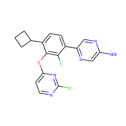 Nc1cnc(-c2ccc(C3CCC3)c(Oc3ccnc(Cl)n3)c2F)cn1 ZINC000212159526