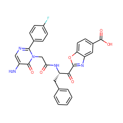 Nc1cnc(-c2ccc(F)cc2)n(CC(=O)N[C@@H](Cc2ccccc2)C(=O)c2nc3cc(C(=O)O)ccc3o2)c1=O ZINC000028265686