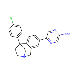 Nc1cnc(-c2ccc3c(c2)CN2CCC3(c3ccc(Cl)cc3)CC2)cn1 ZINC000114347781