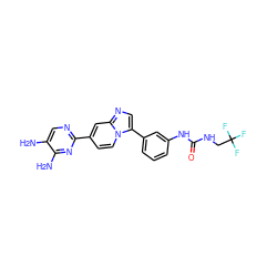 Nc1cnc(-c2ccn3c(-c4cccc(NC(=O)NCC(F)(F)F)c4)cnc3c2)nc1N ZINC000169704756