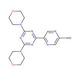 Nc1cnc(-c2nc(N3CCOCC3)nc(N3CCOCC3)n2)cn1 ZINC001772589079