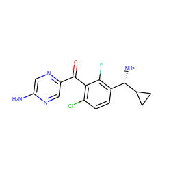 Nc1cnc(C(=O)c2c(Cl)ccc([C@H](N)C3CC3)c2F)cn1 ZINC001772625099