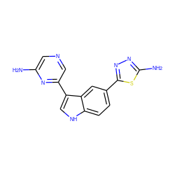 Nc1cncc(-c2c[nH]c3ccc(-c4nnc(N)s4)cc23)n1 ZINC000145435037