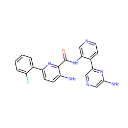 Nc1cncc(-c2ccncc2NC(=O)c2nc(-c3ccccc3F)ccc2N)n1 ZINC000167791959