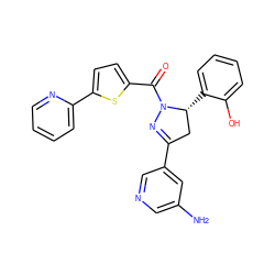 Nc1cncc(C2=NN(C(=O)c3ccc(-c4ccccn4)s3)[C@H](c3ccccc3O)C2)c1 ZINC000071340417