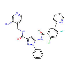 Nc1cnccc1CNC(=O)c1cc(NC(=O)c2cc(-c3ccccn3)c(F)cc2Cl)n(-c2ccccc2)n1 ZINC001772639097