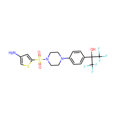 Nc1csc(S(=O)(=O)N2CCN(c3ccc(C(O)(C(F)(F)F)C(F)(F)F)cc3)CC2)c1 ZINC000103261648