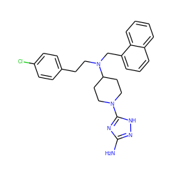 Nc1n[nH]c(N2CCC(N(CCc3ccc(Cl)cc3)Cc3cccc4ccccc34)CC2)n1 ZINC001772634644