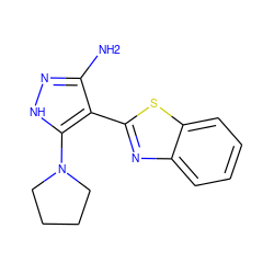 Nc1n[nH]c(N2CCCC2)c1-c1nc2ccccc2s1 ZINC000114398395