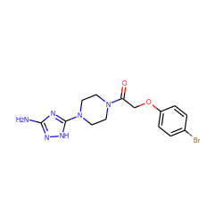 Nc1n[nH]c(N2CCN(C(=O)COc3ccc(Br)cc3)CC2)n1 ZINC001772605611