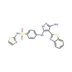 Nc1n[nH]c(Nc2ccc(S(=O)(=O)Nc3nccs3)cc2)c1-c1nc2ccccc2s1 ZINC000114398116