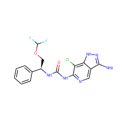 Nc1n[nH]c2c(Cl)c(NC(=O)N[C@H](COC(F)F)c3ccccc3)ncc12 ZINC001772592925