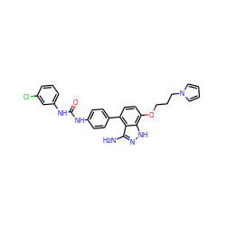 Nc1n[nH]c2c(OCCCn3cccc3)ccc(-c3ccc(NC(=O)Nc4cccc(Cl)c4)cc3)c12 ZINC000063540285