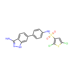 Nc1n[nH]c2cc(-c3ccc(NS(=O)(=O)c4cc(Cl)sc4Cl)cc3)ccc12 ZINC000299821084