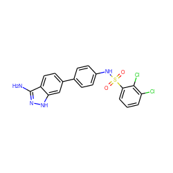 Nc1n[nH]c2cc(-c3ccc(NS(=O)(=O)c4cccc(Cl)c4Cl)cc3)ccc12 ZINC000138053773