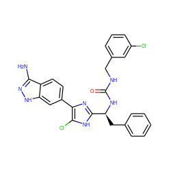 Nc1n[nH]c2cc(-c3nc([C@H](Cc4ccccc4)NC(=O)NCc4cccc(Cl)c4)[nH]c3Cl)ccc12 ZINC000115471329