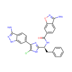 Nc1n[nH]c2cc(-c3nc([C@H](Cc4ccccc4)NC(=O)c4ccc5c(N)noc5c4)[nH]c3Cl)ccc12 ZINC000113721412