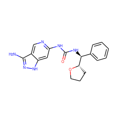 Nc1n[nH]c2cc(NC(=O)N[C@@H](c3ccccc3)[C@@H]3CCCO3)ncc12 ZINC000210842507