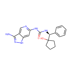 Nc1n[nH]c2cc(NC(=O)N[C@@H](c3ccccc3)C3(O)CCCC3)ncc12 ZINC001772603063