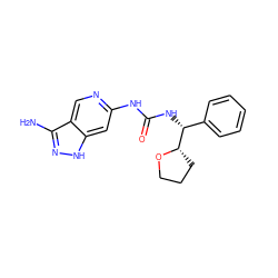 Nc1n[nH]c2cc(NC(=O)N[C@H](c3ccccc3)[C@@H]3CCCO3)ncc12 ZINC000210678706