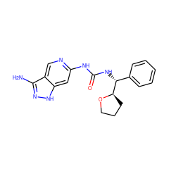 Nc1n[nH]c2cc(NC(=O)N[C@H](c3ccccc3)[C@H]3CCCO3)ncc12 ZINC000210678673