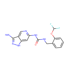 Nc1n[nH]c2cc(NC(=O)NCc3ccccc3OC(F)F)ncc12 ZINC001772576009