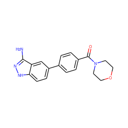 Nc1n[nH]c2ccc(-c3ccc(C(=O)N4CCOCC4)cc3)cc12 ZINC000040919072