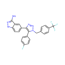 Nc1n[nH]c2ccc(-c3nnn(Cc4ccc(C(F)(F)F)cc4)c3-c3ccc(F)cc3)cc12 ZINC000147134669