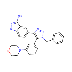 Nc1n[nH]c2ccc(-c3nnn(Cc4ccccc4)c3-c3cccc(N4CCOCC4)c3)cc12 ZINC000148081960