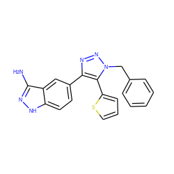 Nc1n[nH]c2ccc(-c3nnn(Cc4ccccc4)c3-c3cccs3)cc12 ZINC000146443138